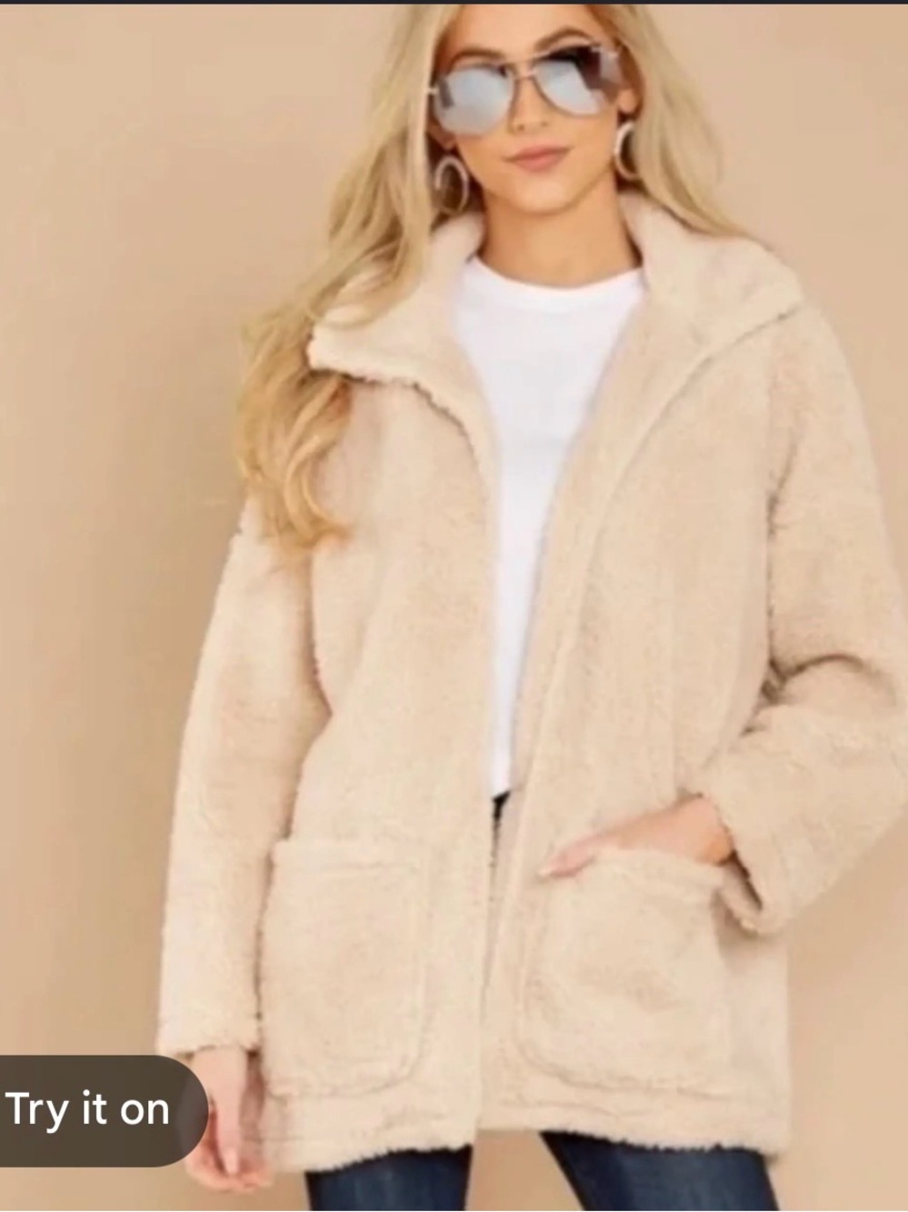 Z Supply Beige Plush Teddy Coat Jacket - Women's Cozy Outerwear Size Medium